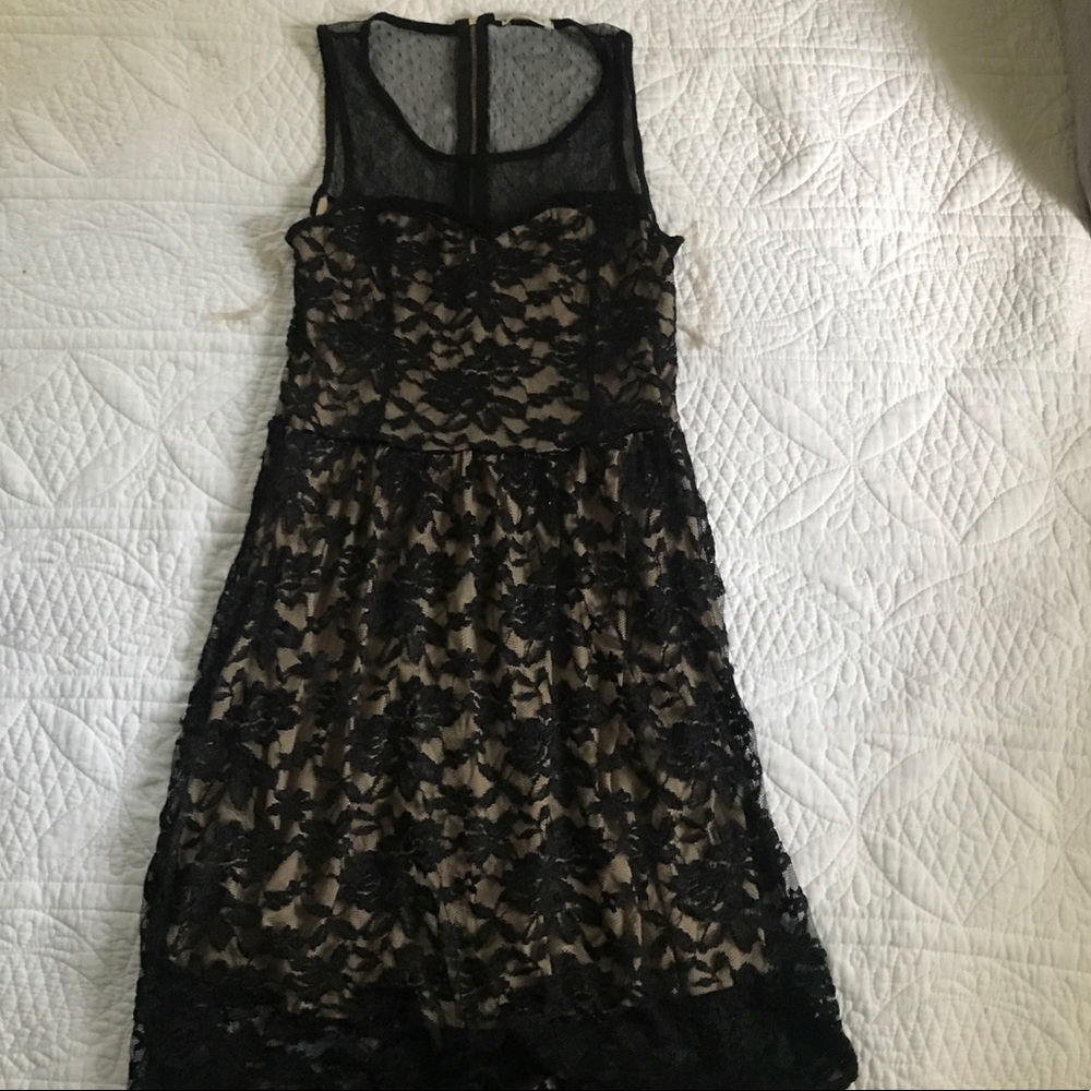 Amber Blue Black Sheer Dress W/ Nude Liner.